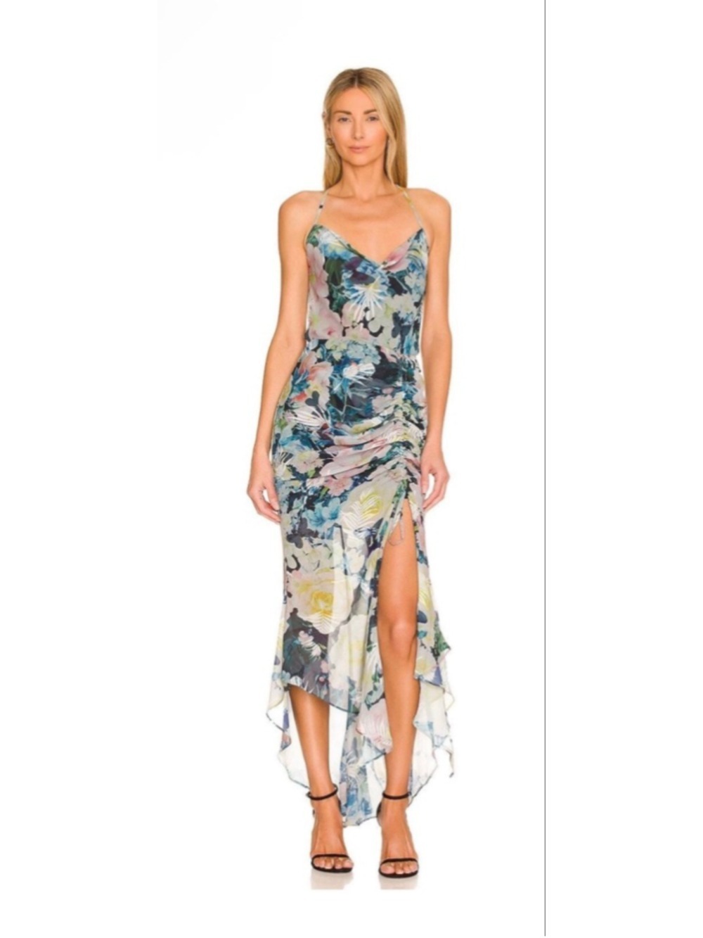 New Sau Lee Blue Floral Chiffon High Low Dress 2